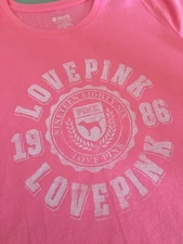 Victoria's Secret PINK Perfect Crew Tee Shirt Top 1986 LOVEPINK Logo Size L NWT