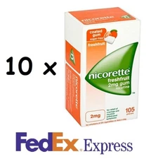 10 X 105 pcs Nicorette Nicotine Chewing Coated Gum 2mg Fresh Fruit