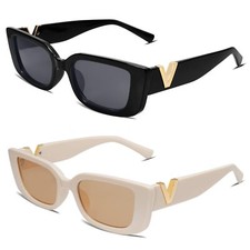 Rectangle Cat Eye Thin Sunglasses for Women 90s Retro Trendy Y2K Aesthetic Shade