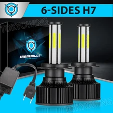 2025 6-Sides H7 LED Headlight Kit High/Low Beam Bulbs 2500000LM 6500K Bright 2x