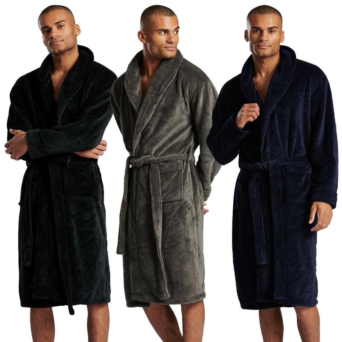 Sweeada Bath Robe Mens， Winter Men Robes Soft Fleece Pockets Long Bath Robe  Warm Male Bath Robes Coat Home Gown Sleepwear (Color : Grey, Size : S) :  Buy Online at Best