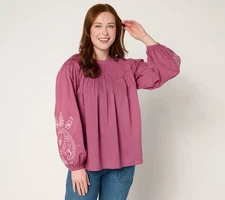 LOGO by Lori Goldstein Women's Top Sz S 100% Cotton Balloon Purple A687802