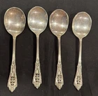 4 Pc Set Wallace Rose Point Sterling Silver Cream Soup Spoons 5 7/8"