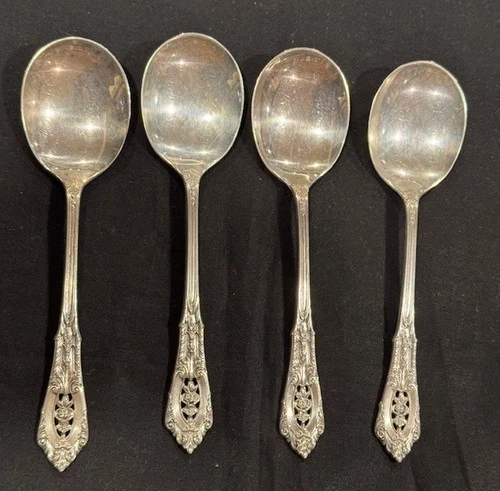 4 Pc Set Wallace Rose Point Sterling Silver Cream Soup Spoons 5 7/8"