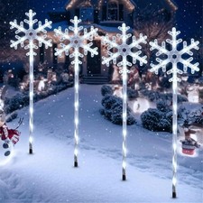 4 Pack Solar Snowflake Pathway Lights, White Christmas Yard Decor