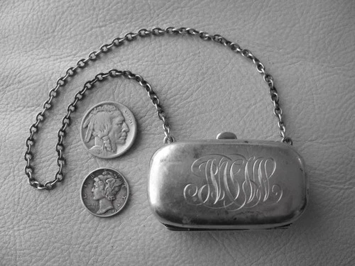 Antique Chatelaine STERLING Silver 3 Coin Holder Purse MTW