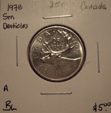 A Canada Elizabeth II 1978 Small Denticles 25 Cents - BU