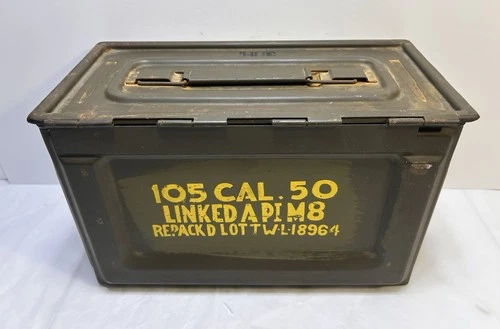 WW2 US Army Military 50 Cal. M2 Ammunition Ammo Box Can U S Flaming Bomb