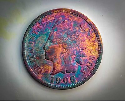 1906 Indian Head Cent 1C Rainbow Toned BU Penny Coin GEM Choice