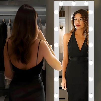 Hollywood Full-Length Floor Mirror with Touch 18 Detachable Bulbs 16.69''x62.99''