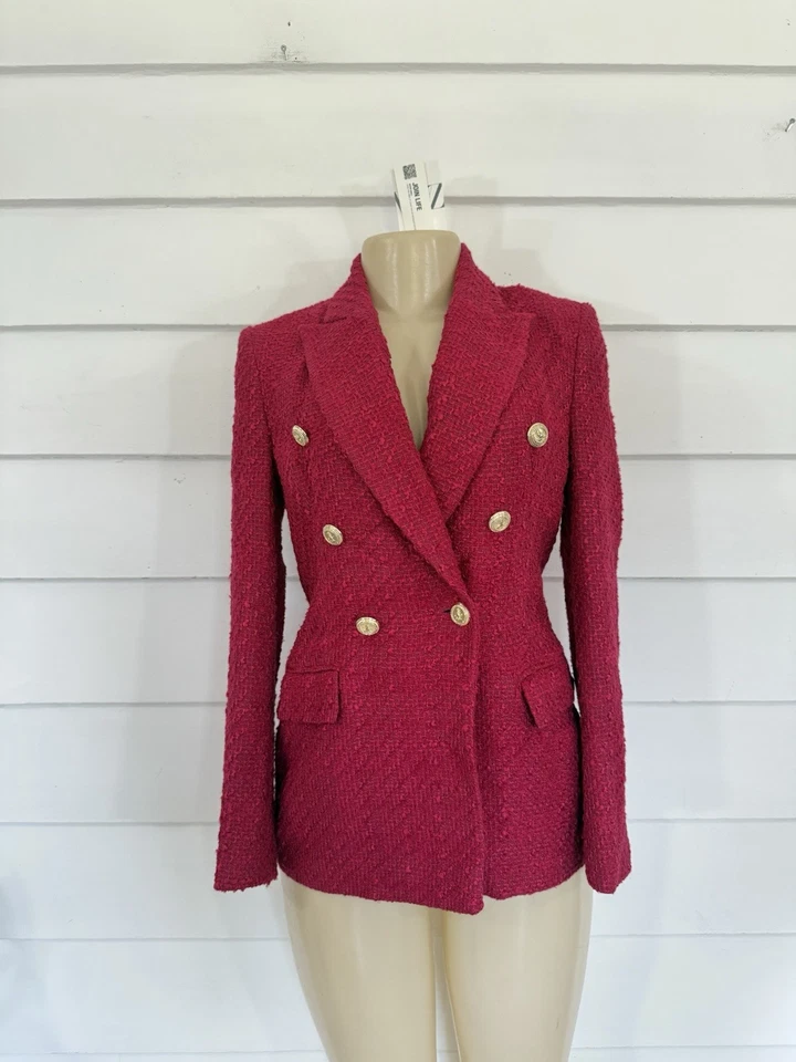 Blazer de tweed rosa fúcsia Zara peito duplo 7553/457 M botões dourados LEIA Novo com etiquetas - Imagem 4 de 4