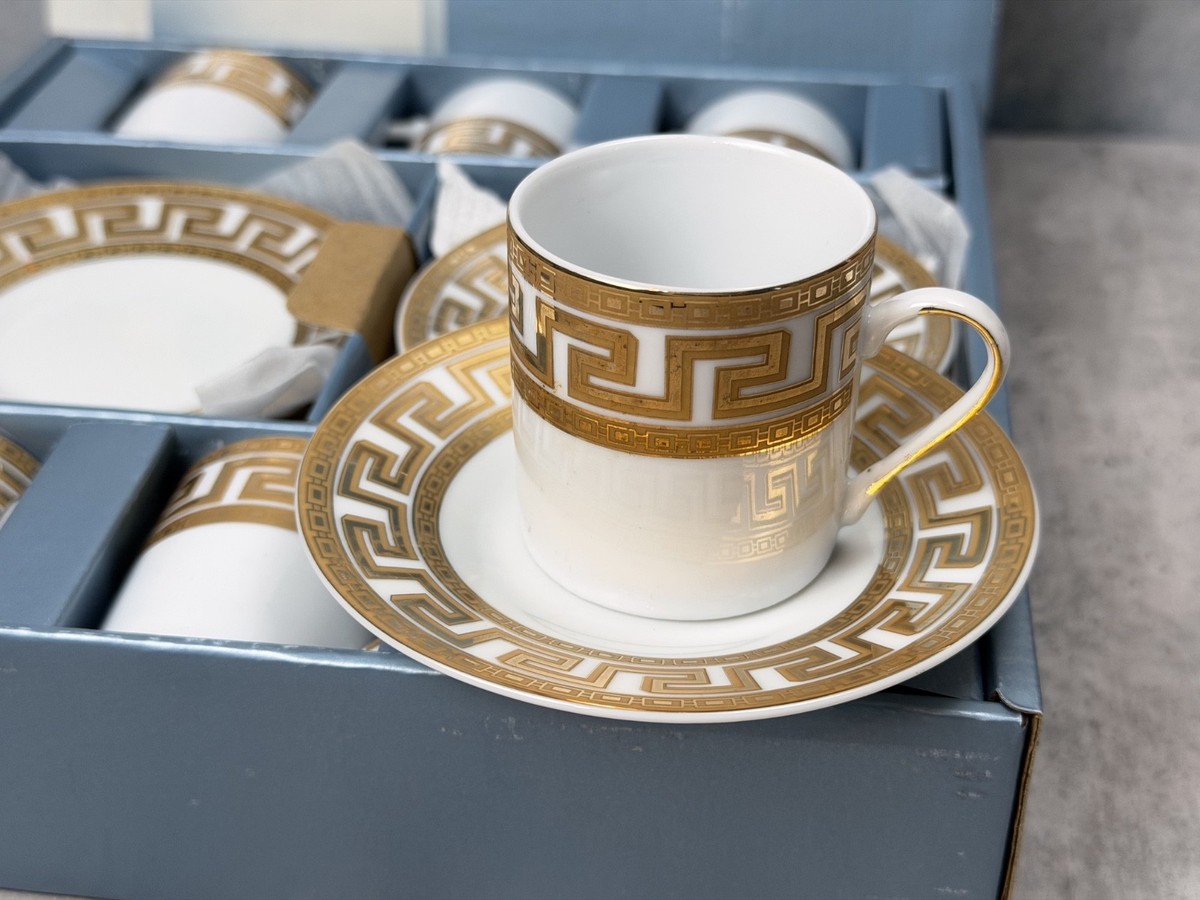 Vintage Alpine Cuisine Espresso Set 6 Cups Saucers Greek Key Gold Tone  Germany | eBay