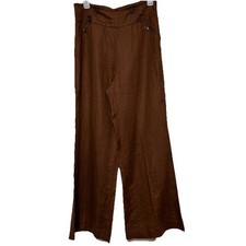 Nine West Brown Linen High Waisted Women Sailor Style Pants Wide Leg Size 44