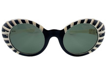 VINTAGE MIDCENTURY STRIPES BLACK WHITE OVAL SUNGLASSES 1960 MADE IN FRANCE