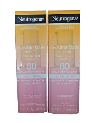 Lot of 2 - Neutrogena Invisibly Daily Defense Face Serum SPF 60 Exp 09/2026