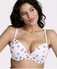 Victoria's Secret PINK Super Push-Up Bra White Butterflies Print Size 34D