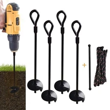 15 inch 4 Pack Ground Anchor Stakes, Dual-Purpose Heavy Duty Metal Earth Auge...