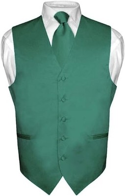 Men's Dress Vest Necktie Hanky Set Solid Color Neck Tie Vests for Suit or Tuxedo