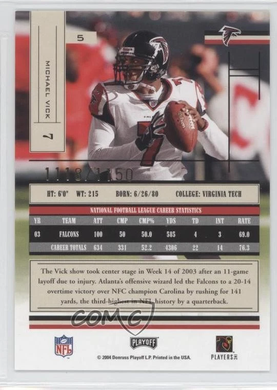 2004 Playoff Absolute Memorabilia /1150 Michael Vick #5 - Image 2 of 2