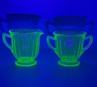 Vintage Hazel Atlas Depression Uranium Glass Creamer & Sugar bowl Lovely