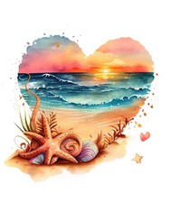 Heart Beach Sand Ocean Large Decal 19" Vinyl Art Mural Home Decor