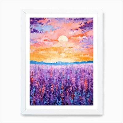 Sunset In Lavender Field 3 Art Prin Framed Wall Art Poster Canvas Print Picture