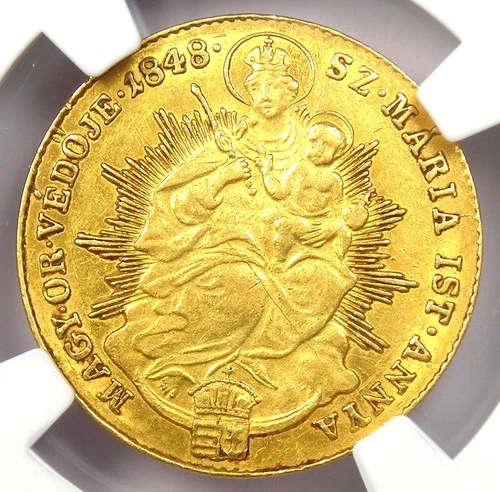 1848 Hungary Gold Ducat Independence Maria Coin 1D - Certified NGC AU Details