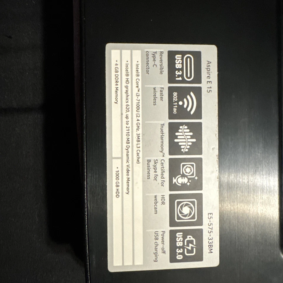 Acer E5-575 Laptop 15.6 Inch Screen Size 4GB DDR4 Memory, 1TB 5400RPM HDD - Image 4 of 4