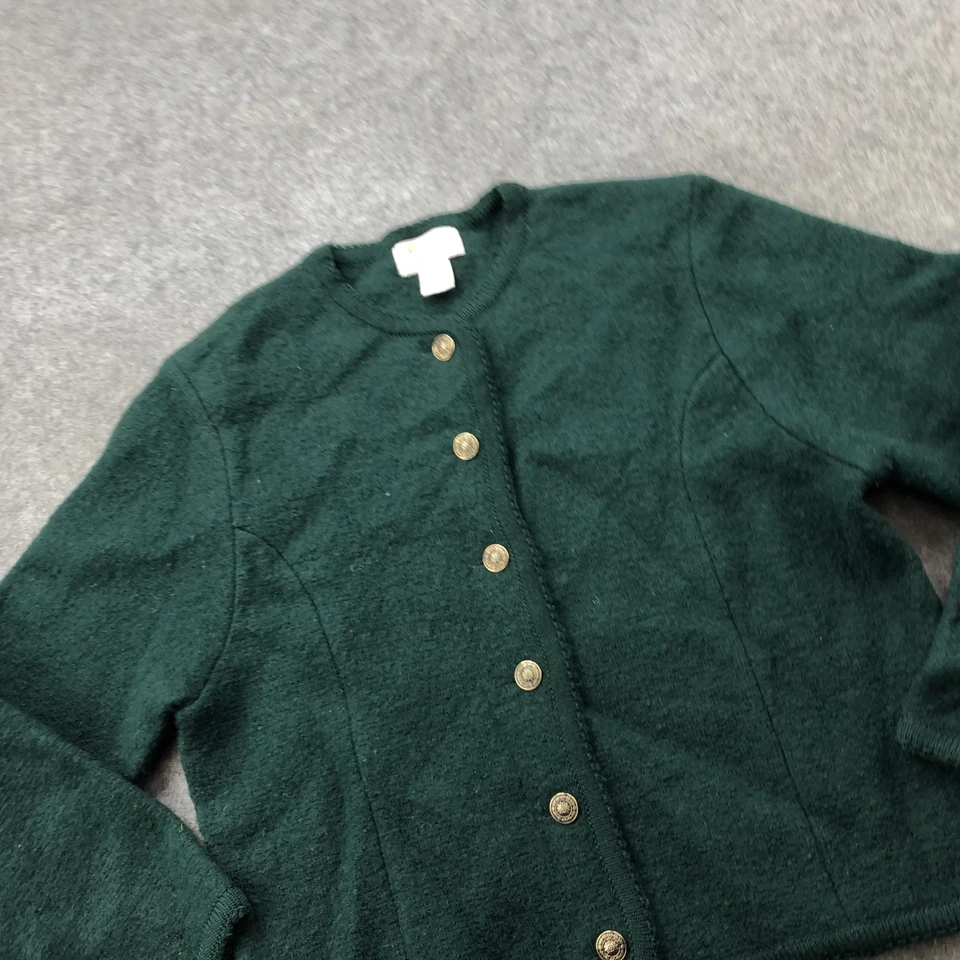 Suéter Vintage Tally Ho Mujer Pequeño Medio Verde 100% Lana Botón Frontal Foto 3 de 4