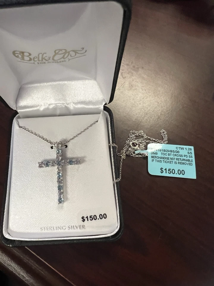 Collar colgante cruz topacio azul cielo y topacio blanco de plata de ley 925 para Foto 4 de 4