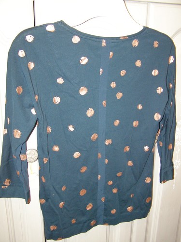 White Stuff size UK 6 soft jersey cotton and modal teal top with copper spots - Picture 3 of 6