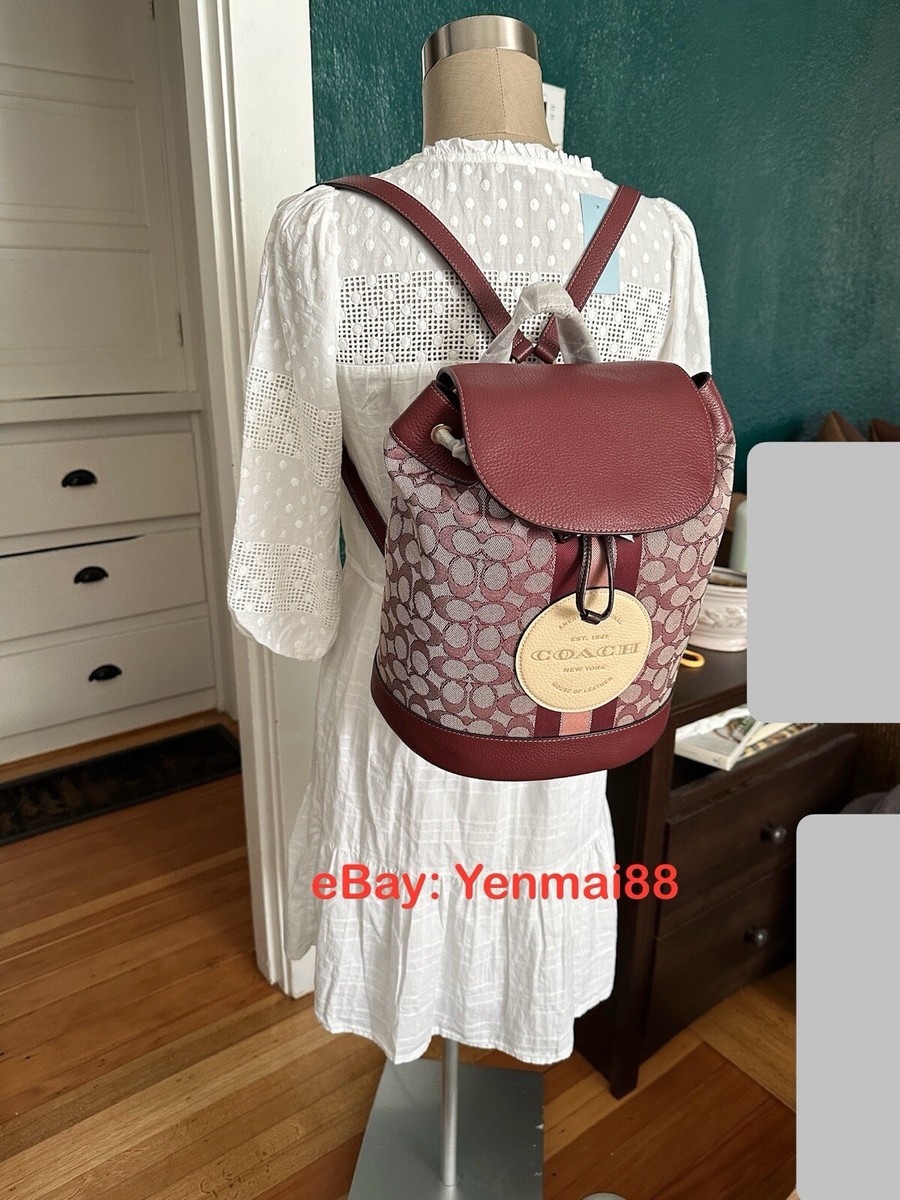 coach dempsey drawstring backpack In Signature Jacquard With Stripe And Coach Patch Wine Multi Coach - Brandclub - COACH