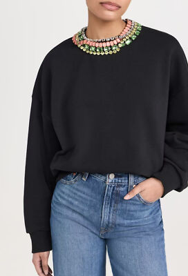 Women Cinq A Sept Rhinestone Round Neck Brandy Pullover Sweater Top