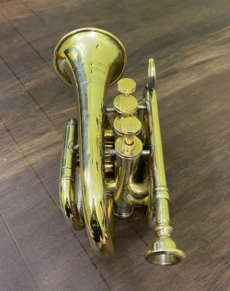 Polished Brass Bugle Instrument Pocket Trumpet With 3 Valve Vintage