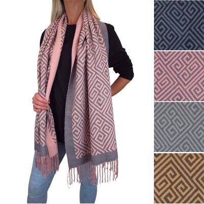 Damen Pashmina Schal Oversize Decke Schal mit Labyrinth Muster Winter Warm