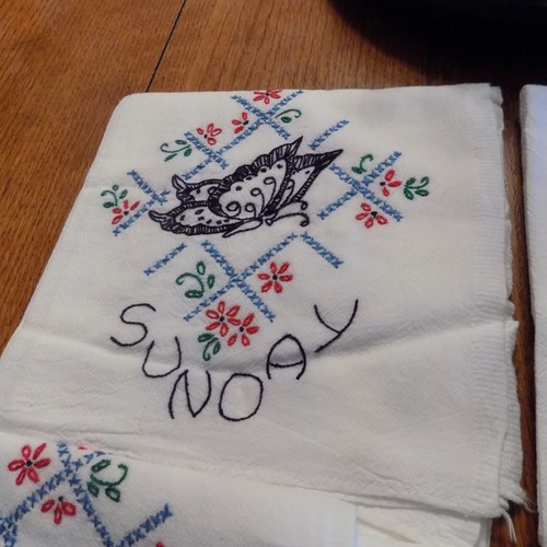 Vintage Embroidered 7 Days of the Week Kitchen Towels Hand Stitched Butterflies - Picture 8 of 9