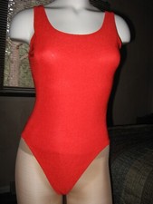 The Body Co Leotard Vintage 80s 90s Bodysuit Red Ribbed High Legs Halloween Cost