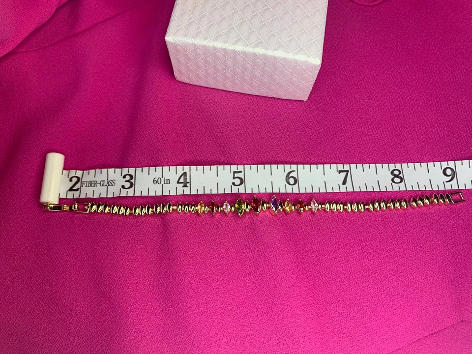 Pulsera Elegante Con Piedras Multicolor/Multicolor Piedras Brazalete Chapado en Oro Foto 4 de 4