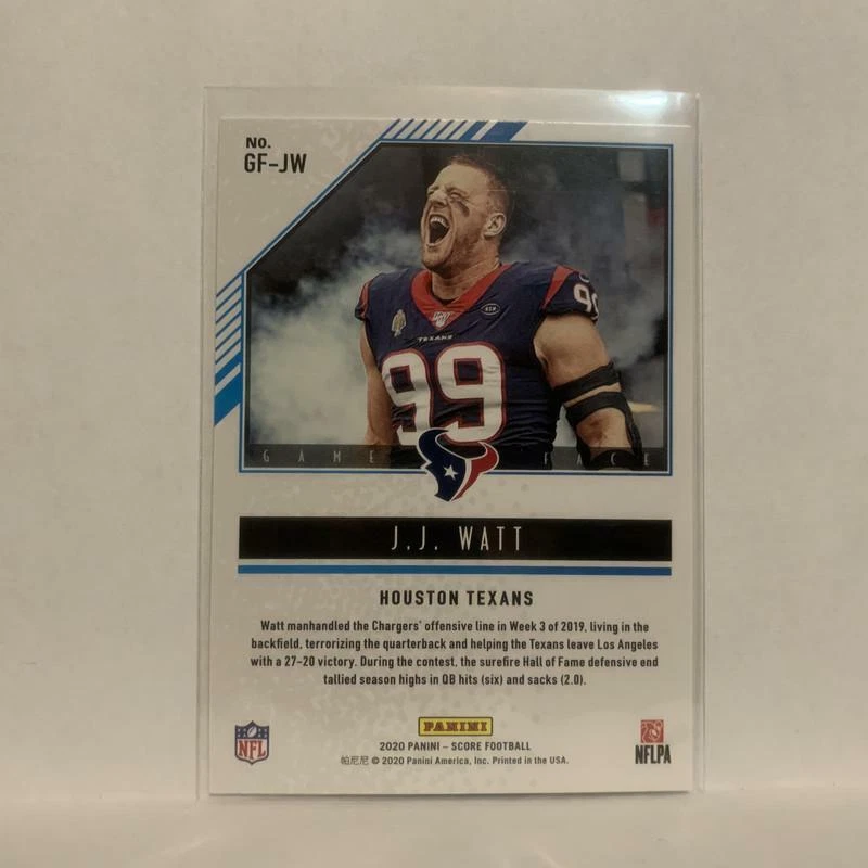 #GF-JW J.J. Watt Houston Texans Game Face 2020 Score Football Card LD - Image 2 of 2