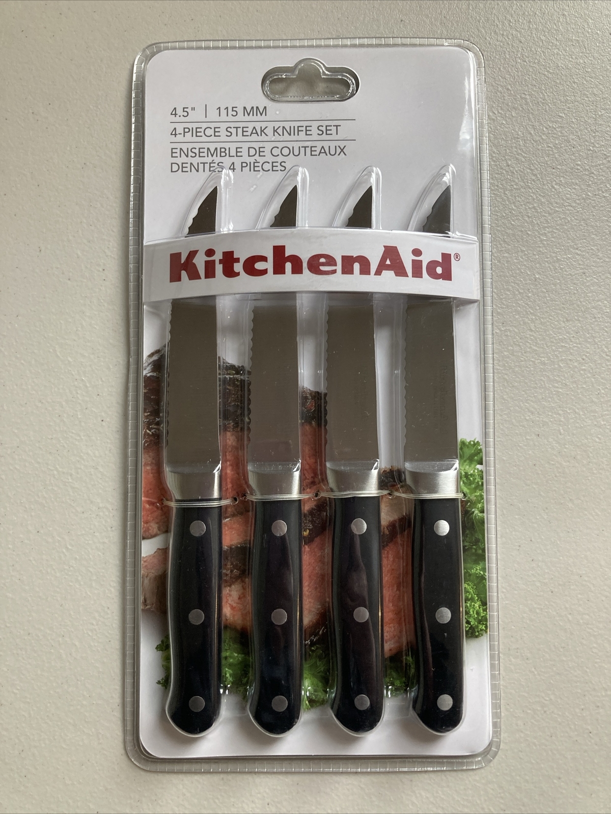 KitchenAid Steak Knives 4 Piece German Stainless Steel Black 4.5” NOS