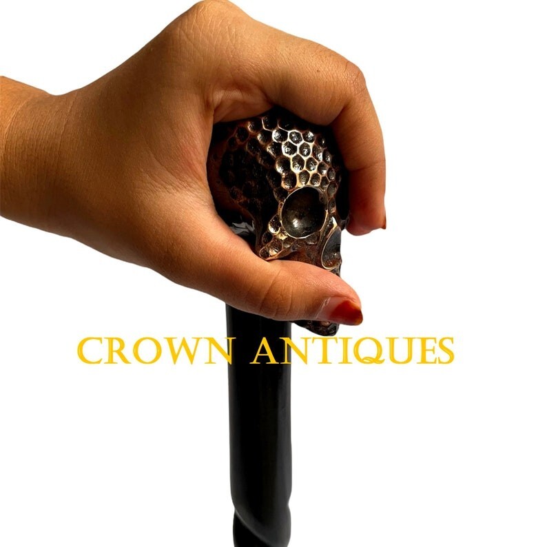 Unisex Skull Designed Solid Brass Head Handle Wal… - image 2