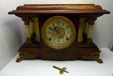 ANTIQUE SETH THOMAS MANTLE CLOCK FAUX MARBLE CORINTHIAN COLUMNS BRASS CLAW FEET