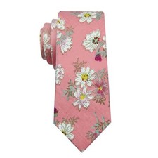 Men's Cotton Printed Floral Neck Tie Skinny Tie Pink White Small Floral