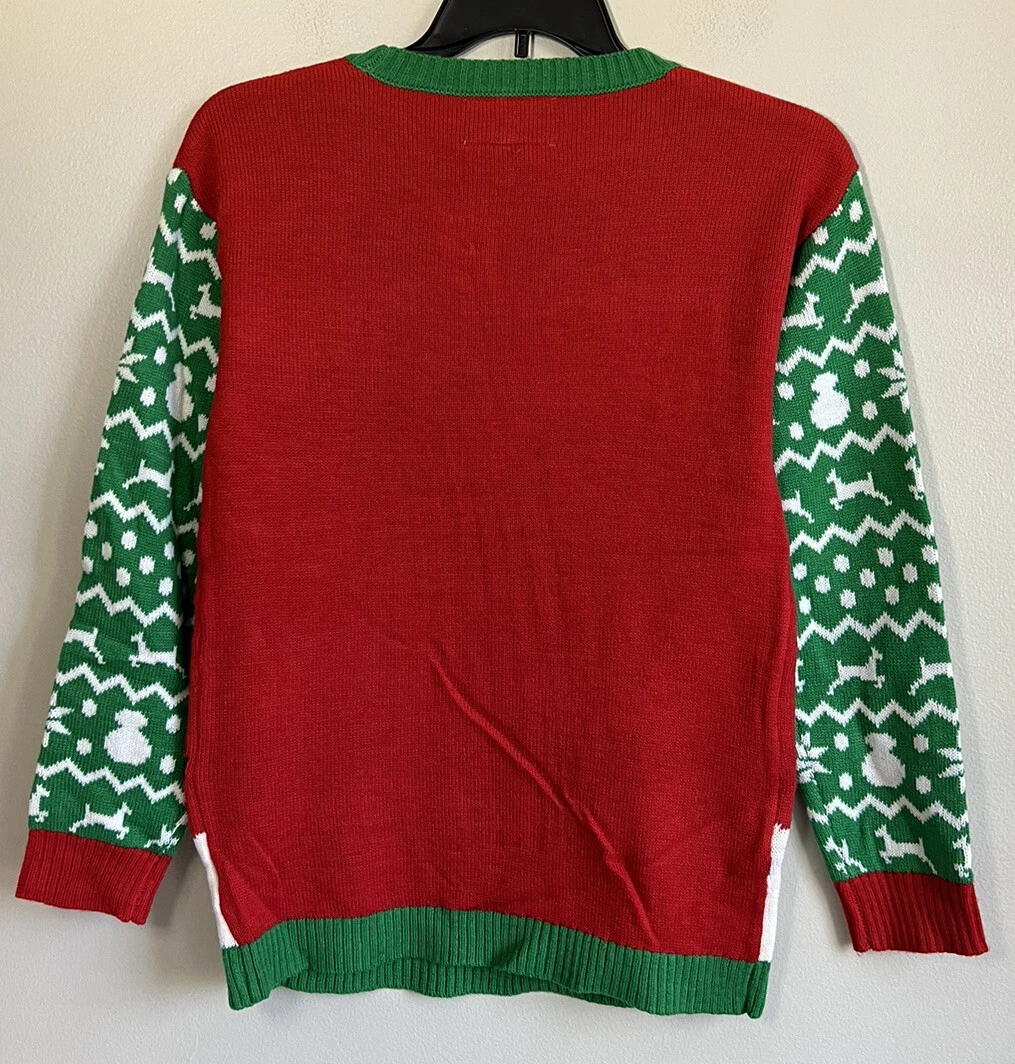 With Love Derek Ugly Christmas Sweater Penguins Christmas Tree Sequin Size M New