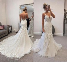 Elegant Mermaid Wedding Dresses Spaghetti Straps V Neck Plus Size Bridal Gowns