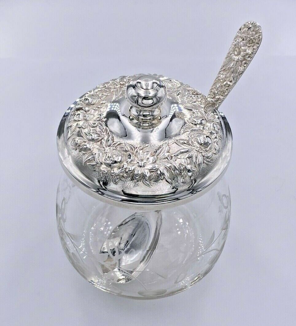 S. KIRK & SON STERLING SILVER 925 REPOUSSE 1924 JAM JELLY JAR LID SERVING SPOON