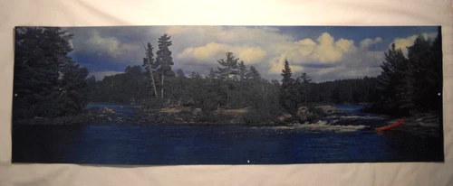 Vintage Beer Lighted Sign Part Panoramic Lake View Red Canoe 12” x 38” Hamm's?