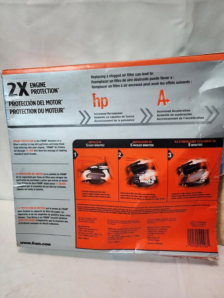 Filtro de aire de motor de repuesto FRAM Extra Guard CA11494 para Cadillac seleccionado Foto 2 de 3