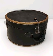 Vtg Hard side Hat Box Leather Carriage Luggage Lined Interior 17 " X 16 1/4  x8"