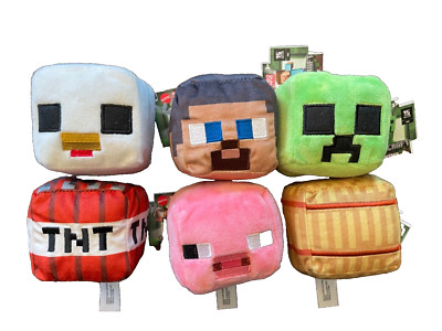 MINECRAFT 3'' Microsoft Game Stuffed Animal Plush TNT Block Cube Mojang LOT OF 6